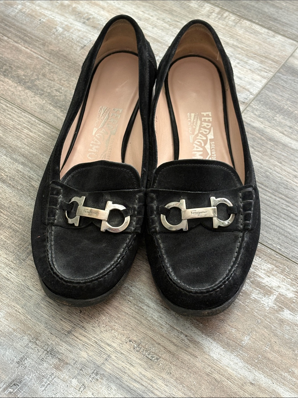 Ferragamo Black Suede Loafers Size 9
